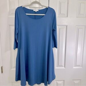 Andree By Unit Blue Scoop Neck 3/4 Sleeve Swing Midi Dress w/ Pockets Sz L